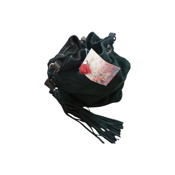 Johnny Was Los Angeles NWT Green Suede Drawstring Bag - Picture 4 of 12